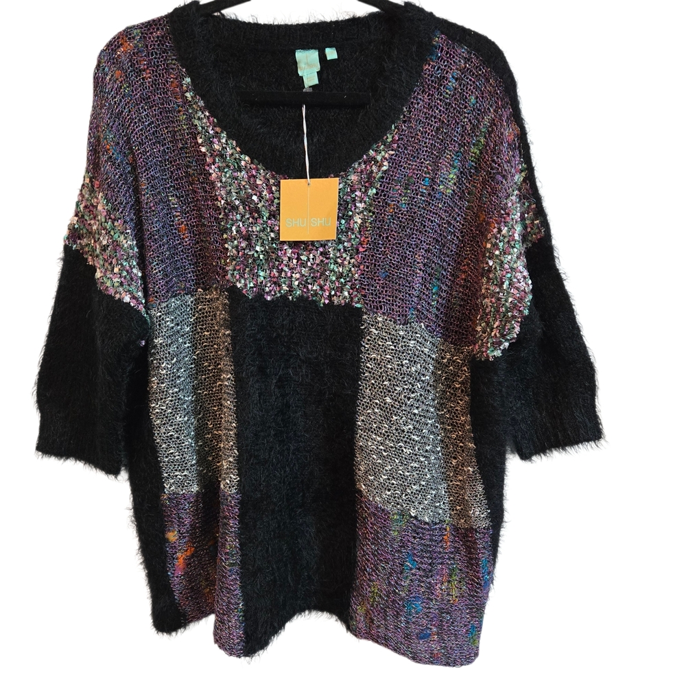 Shu Shu Black and Multicolor V-Neck Whisker Sweater L/XL